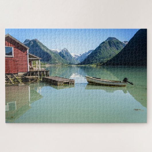 Puzzle Paysage de fjord avec le bateau en Norvège (Horizontal)