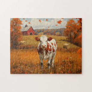 Puzzle Paysage de la ferme d'automne de la vache laitière
