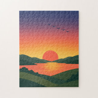 Puzzle Paysage de lever de soleil sur des collines ondoya