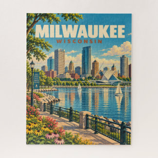 Puzzle Paysage de Milwaukee vintage au bord du lac Michig