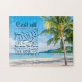 Puzzle Paysage De Plage Tropical, 1 Pierre 5:7 Bible Vers (Horizontal)
