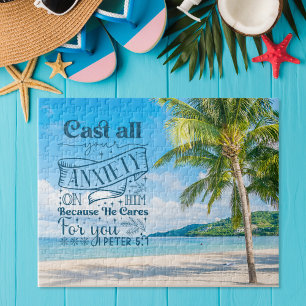 Puzzle Paysage De Plage Tropical, 1 Pierre 5:7 Bible Vers
