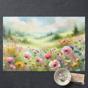 Puzzle Paysage de prairie de fleurs sauvages pastel