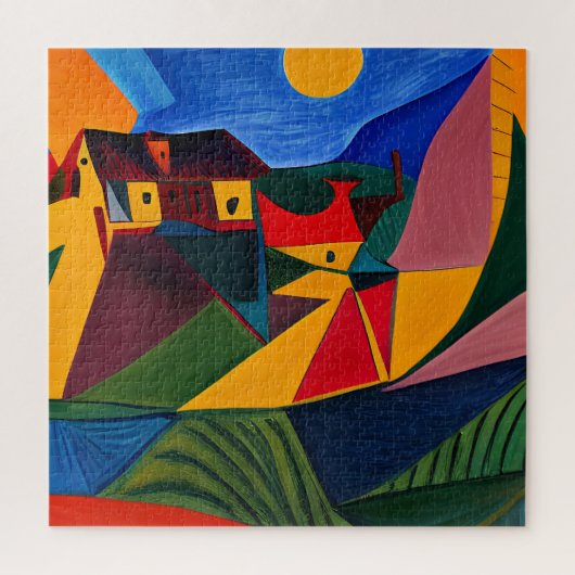 Puzzle Paysage de village abstrait coloré (Vertical)