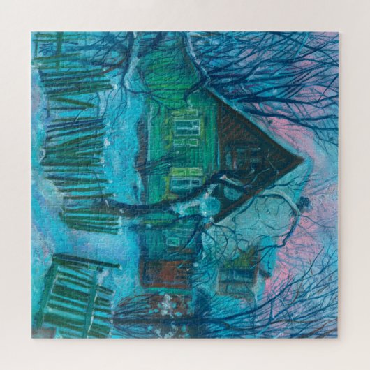 Puzzle Paysage d'hiver Ancien gîte Maison Pastel Peinture (Horizontal)