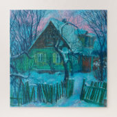 Puzzle Paysage d'hiver Ancien gîte Maison Pastel Peinture (Vertical)