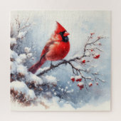 Puzzle Paysage D'Hiver Avec Cardinal Rouge (Vertical)