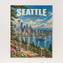 Paysage emblématique vintage de Seattle avec le mo