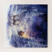 Puzzle Paysage hivernal Renne de Noël et Sleigh (Horizontal)