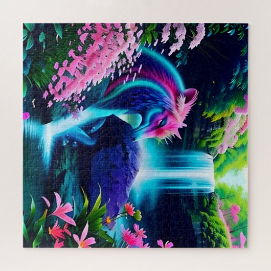 Puzzle Paysage magique Cascade et fleurs deux (Horizontal)