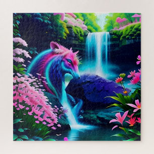 Puzzle Paysage magique Cascade et fleurs deux