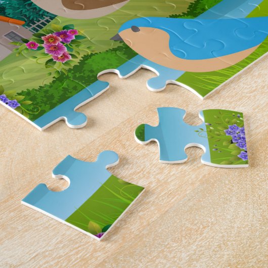 Puzzle Paysage Maison Arbres Oiseaux Fleurs Nature, Âge 4 (Côté)