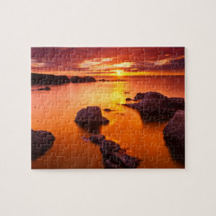Puzzle Paysage marin orange, coucher de soleil, Californi