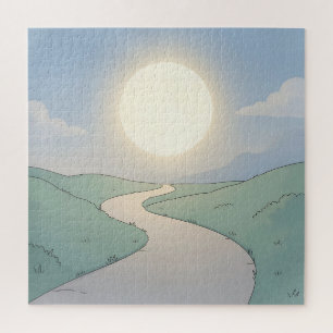 Puzzle Paysage minimaliste de coucher de soleil sur une r