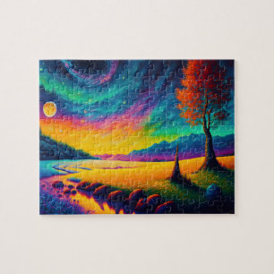 Puzzle Paysage nocturne surréaliste et coloré