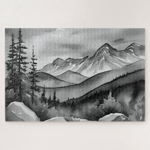 Puzzle Paysage noir et blanc peinture de montagnes