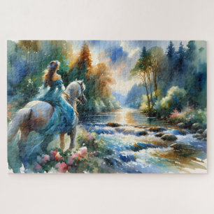 Puzzle Paysage onirique de rivière forestière à la femme 