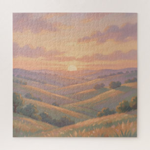 Puzzle Paysage Pastel de Collines Ondulantes au Coucher d