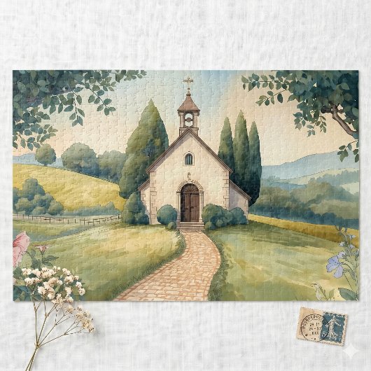 Puzzle Paysage Pastel du Chemin de la Chapelle Cottagecor