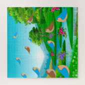 Puzzle Paysage Rivière Arbres Oiseaux Fleurs Nature, 10 a (Vertical)