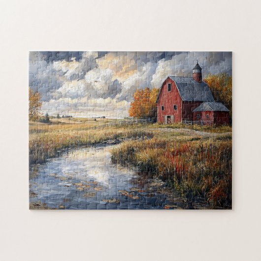 Puzzle Paysage rustique de ferme et de cours d'eau (Horizontal)