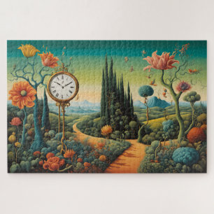 Puzzle Paysage surréaliste avec horloge et cyprès