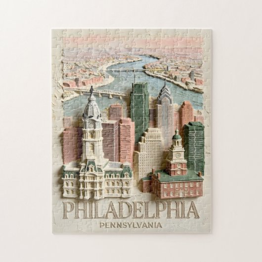 Puzzle Paysage urbain texturé moderne de Philadelphie (Vertical)