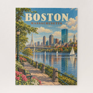 Puzzle Paysage urbain vintage de Boston Charles River