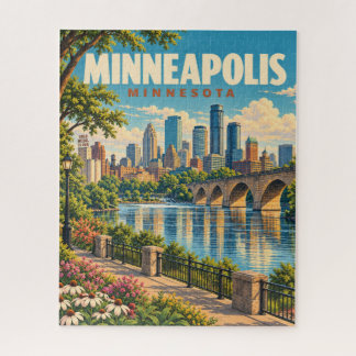 Puzzle Paysage vintage de Minneapolis avec le pont en pie