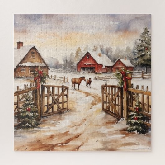 Puzzle Paysage vintage de Noël avec chevaux (Vertical)