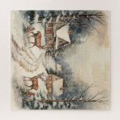 Puzzle Paysage vintage De Noël Neige Avec Cerf (Horizontal)