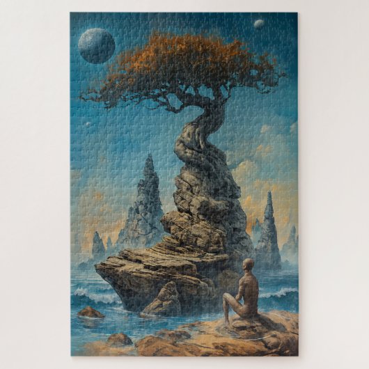 Puzzle Peace in mind Man sitting at ocean (Vertical)