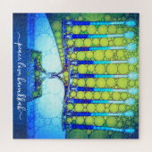 Puzzle Peace Love Hanoukka Artsy Blue Green Menorah Chic (Horizontal)