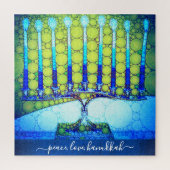 Puzzle Peace Love Hanoukka Artsy Blue Green Menorah Chic (Vertical)