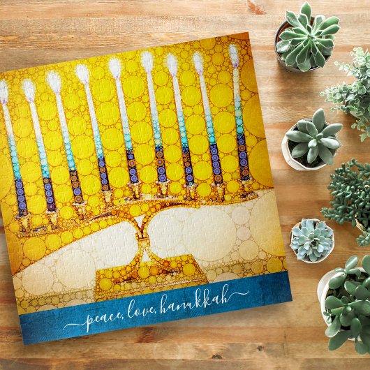Puzzle Peace Love Hanoukka Artsy Yellow Gold Menorah Chic