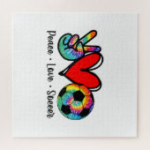 Puzzle Peace Love Soccer Tie Dye Design Femmes Ados Fille (Horizontal)