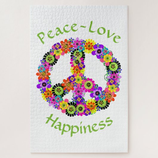 Puzzle Peace Sign Love & Happiness on White (Vertical)