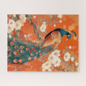 Puzzle Peacock Art Nouveau sur Orange Floral (Horizontal)