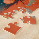 Puzzle Peacock Art Nouveau sur Orange Floral (Côté)