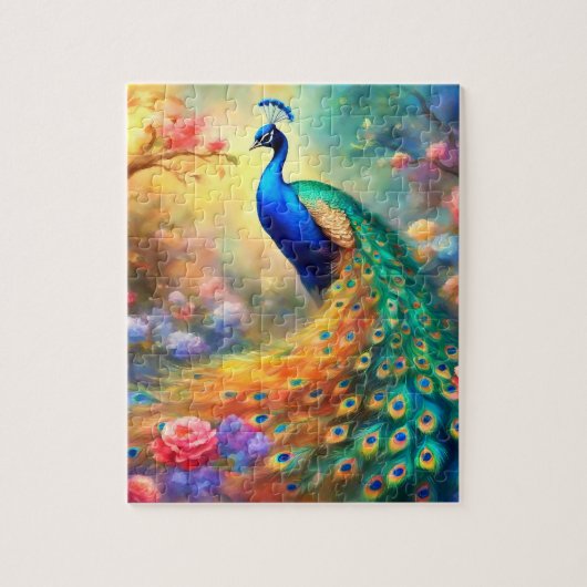 Puzzle Peacock Bird 100 avec fleurs (Vertical)