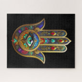 Puzzle Peacock Color Flower Petals Hamsa Green Third Eye (Horizontal)
