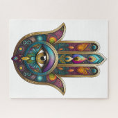 Puzzle Peacock Colors Hamsa w/ Gold Third Eye (Horizontal)