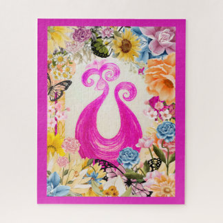 Puzzle Peacock Plum rose avec fleurs colorées