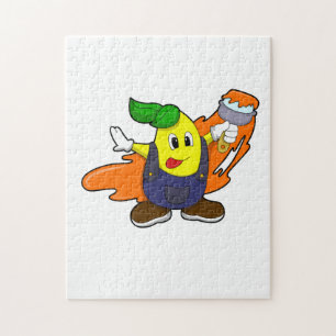 Puzzle Pear as Painer with Paint brush