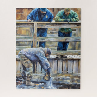 Puzzle Pêche à la truite de glace à la tronçonneuse