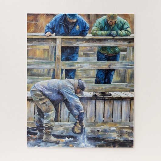 Puzzle Pêche à la truite de glace à la tronçonneuse (Vertical)