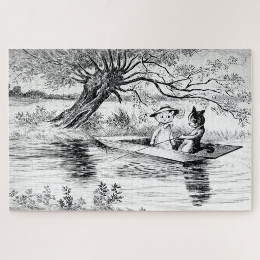 Puzzle Pêche avec Lover, Louis Wain (Horizontal)