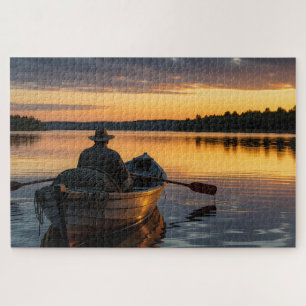 Puzzle Pêcheur en barque de bois