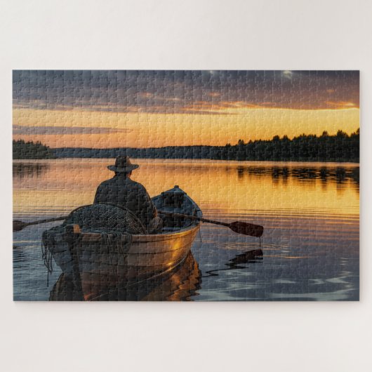 Puzzle Pêcheur en barque de bois (Horizontal)