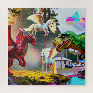 Puzzle Pégase, dragon et dinosaure mythiques et préhistor